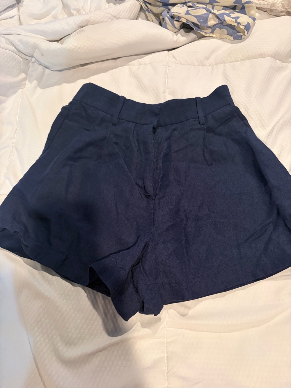 H&M Navy High-Waist Tailored Shorts
